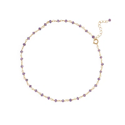 Fashnzfab 9.5" + 1" 14 Karat Gold Plated Amethyst Bead Anklet In Green