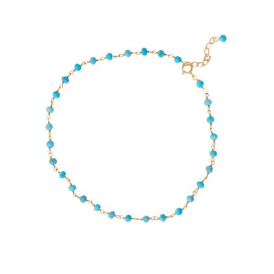 Fashnzfab 9.5" + 1" 14 Karat Gold Plated Synthetic Turquoise Bead Anklet In Multi