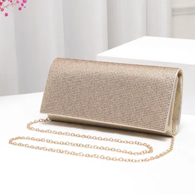 Fashnzfab 9.5" X 4" X 2" Bling Solid Evening Clutch Crossbody Bag In Gold