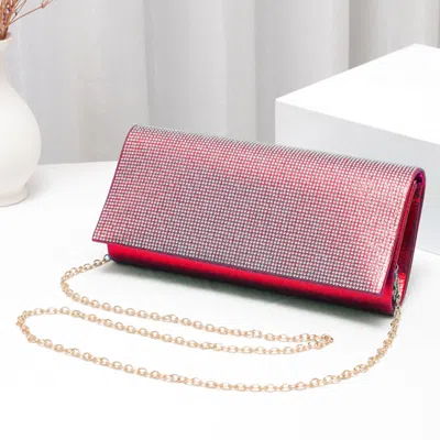 Fashnzfab 9.5" X 4" X 2" Bling Solid Evening Clutch Crossbody Bag In Pink