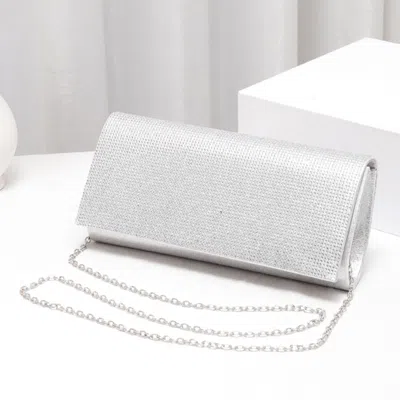 Fashnzfab 9.5" X 4" X 2" Bling Solid Evening Clutch Crossbody Bag In Silver