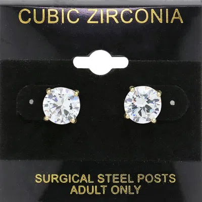 Fashnzfab 9mm Round Cz Stud Earrings - Clear, Gold In Silver