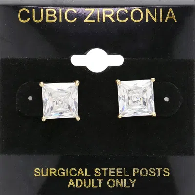 Fashnzfab 9mm Square Cz Stud Earrings In Silver