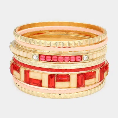 Fashnzfab 9pcs - Crystal Enamel Geometric Multi Layered Bracelets