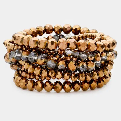 Fashnzfab 9pcs - Faceted Bead Stretch Bracelets - Bronze In Gold