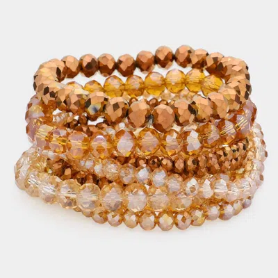 Fashnzfab 9pcs - Faceted Bead Stretch Bracelets - Brown