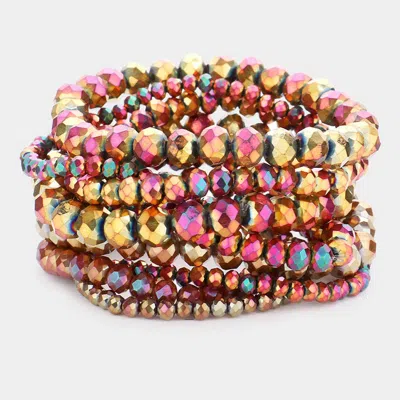 Fashnzfab 9pcs - Faceted Bead Stretch Bracelets Ab, Purple In Multi
