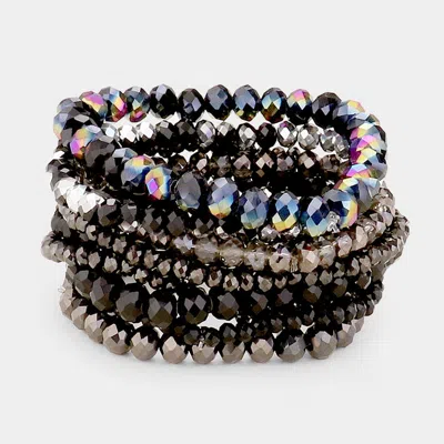 Fashnzfab 9pcs - Faceted Bead Stretch Bracelets In Black