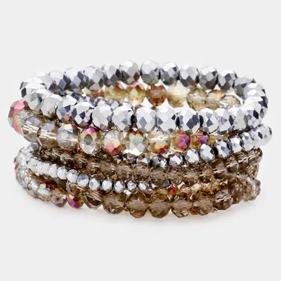 Fashnzfab 9pcs - Faceted Bead Stretch Bracelets Black Diamond In Multi