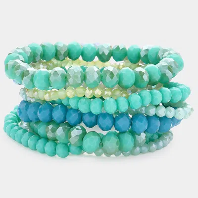Fashnzfab 9pcs - Faceted Bead Stretch Bracelets In Blue