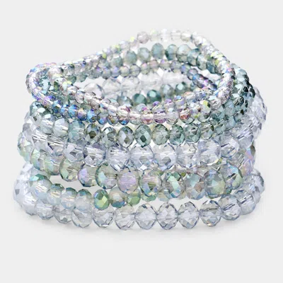 Fashnzfab 9pcs - Faceted Bead Stretch Bracelets In Blue