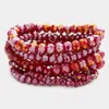 Fashnzfab 9pcs - Faceted Bead Stretch Bracelets Burgundy In White