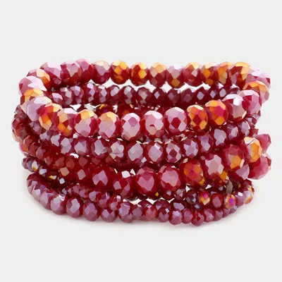 Fashnzfab 9pcs - Faceted Bead Stretch Bracelets Burgundy In White