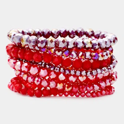 Fashnzfab 9pcs - Faceted Bead Stretch Bracelets Light, Multi, Red