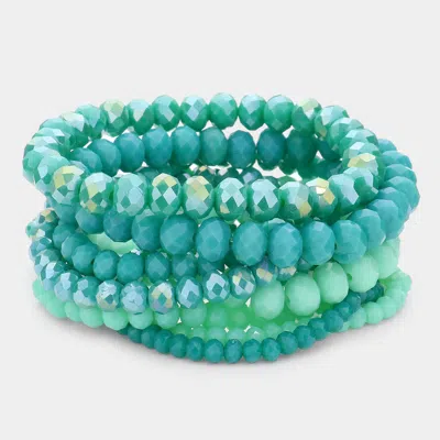 Fashnzfab 9pcs - Faceted Bead Stretch Bracelets Mint In Green