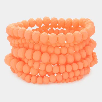 Fashnzfab 9pcs - Faceted Bead Stretch Bracelets Neon, Orange In Multi