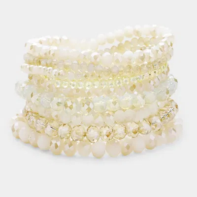 Fashnzfab 9pcs - Faceted Bead Stretch Bracelets Neutral In Sand