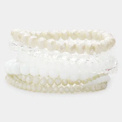 Fashnzfab 9pcs - Faceted Bead Stretch Bracelets In White