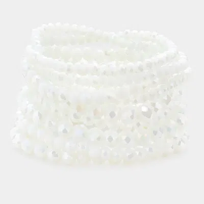 Fashnzfab 9pcs - Faceted Bead Stretch Bracelets In White