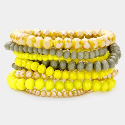 Fashnzfab 9pcs - Faceted Bead Stretch Bracelets In Yellow