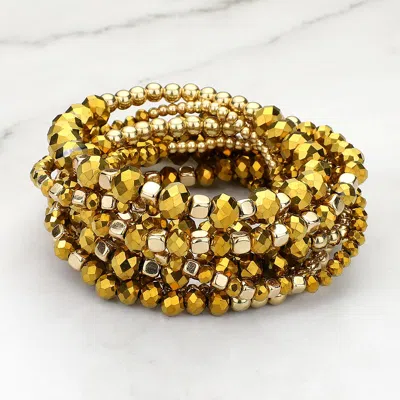 Fashnzfab 9pcs - Faceted Beaded Stretch Multi Layered Bracelets In Gold