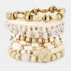 Fashnzfab 9pcs - Metal Coin Charm Wood Multi Beaded Stretch Bracelets In Multi