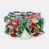 Fashnzfab 9pcs - Metal Coin Tassel Charm Wood Shell Multi Beads Beaded Layered Bracelets In Blue
