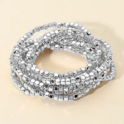 Fashnzfab 9pcs - Metallic Beaded Stretch Multi Layered Bracelets