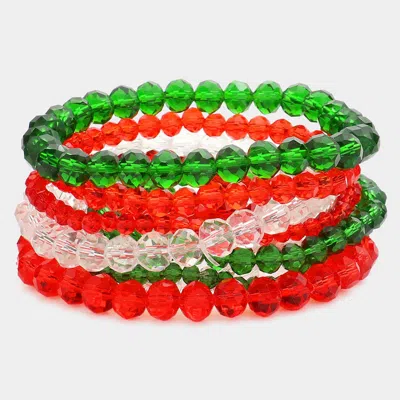 Fashnzfab 9pcs - Faceted Bead Stretch Bracelets - Multi In Green