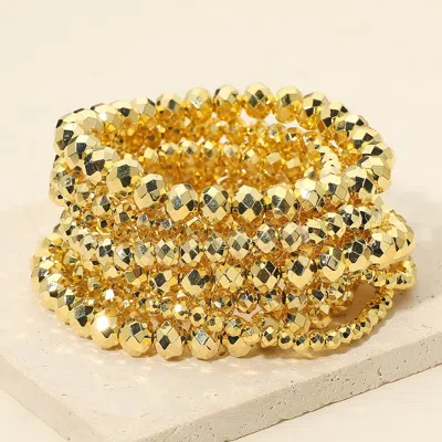 Fashnzfab 6pcs - Metal Ball Stretch Bracelets In Gold