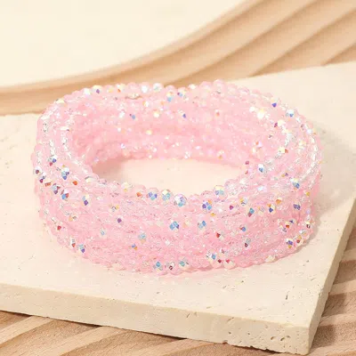 Fashnzfab 9pcs - Faceted Beaded Stretch Multi Layered Bracelets In Pink