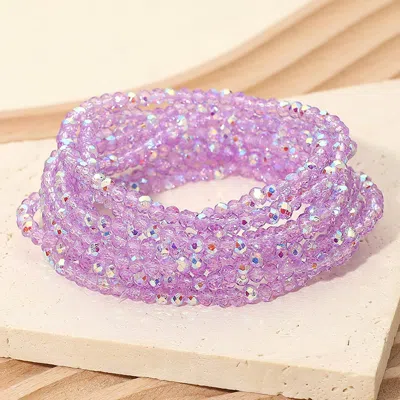 Fashnzfab 9pcs - Faceted Beaded Stretch Multi Layered Bracelets In Purple