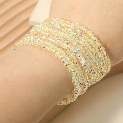 Fashnzfab 9pcs - Faceted Beaded Stretch Multi Layered Bracelets In Yellow