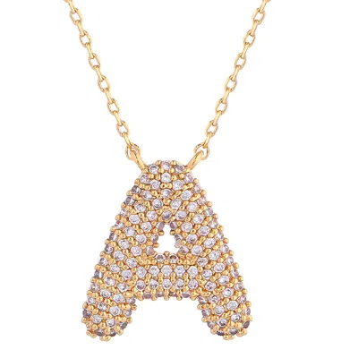 Fashnzfab -a- 14k Gold Dipped Cz Stone Paved Initial Monogram Pendant Necklace In Metallic