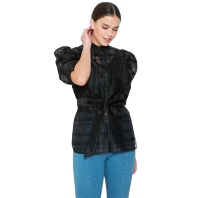 Fashnzfab A See-thru Mini Length Organza Top In Black