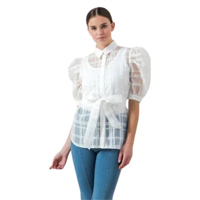 Fashnzfab A See-thru Mini Length Organza Top In White