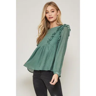 Fashnzfab A Semi-sheer Striped Woven Top In Green