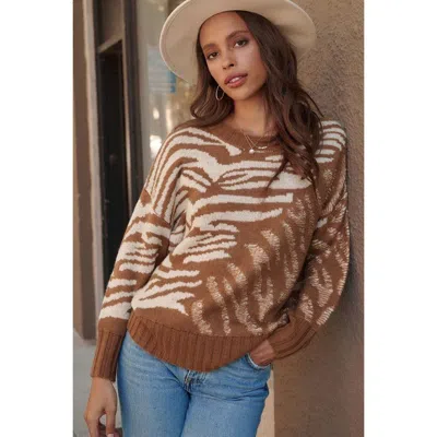 Fashnzfab A Zebra Print Pullover Sweater In Brown