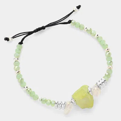 Fashnzfab Ab Aurora Borealis Natural Stone Beaded Cinch Pull Tie Bracelet Green