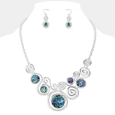 Fashnzfab Abalone Abstract Swirl Pendant Statement Necklace In Metallic