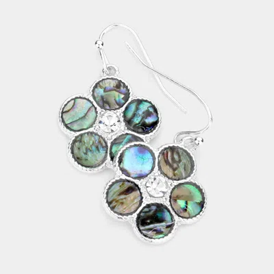 Fashnzfab Abalone Accented Metal Flower Dangle Earring In Blue