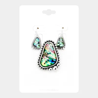 Fashnzfab Abalone Bubble Metal Magnetic Pendant Set - Abalone, Antique Silver In Multi