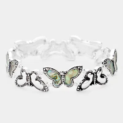 Fashnzfab Abalone Butterfly Antique Metal Stretch Bracelet In Multi