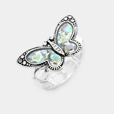 Fashnzfab Abalone Butterfly Antique Metal Stretch Ring In Multi