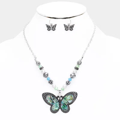 Fashnzfab Abalone Butterfly Beaded Necklace In Green