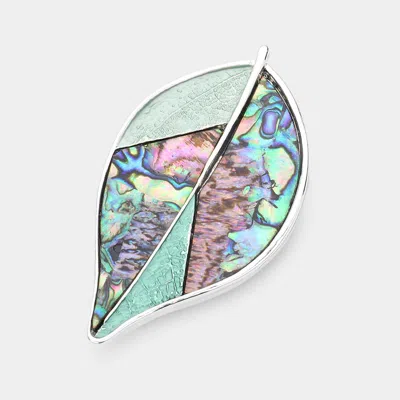 Fashnzfab Abalone Colored Metal Leaf Magnetic Brooch In Multi