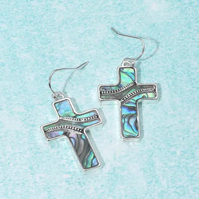 Fashnzfab Abalone Cross Dangle Earrings In Multi