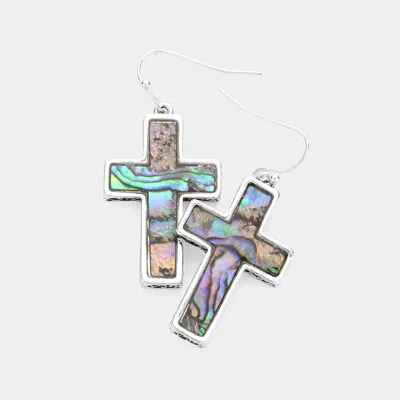 Fashnzfab Abalone Cross Dangle Earrings In Multi