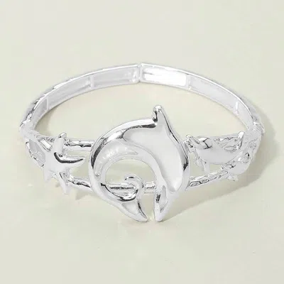 Fashnzfab Abalone Dolphin Accent Stretch Bracelet In Silver