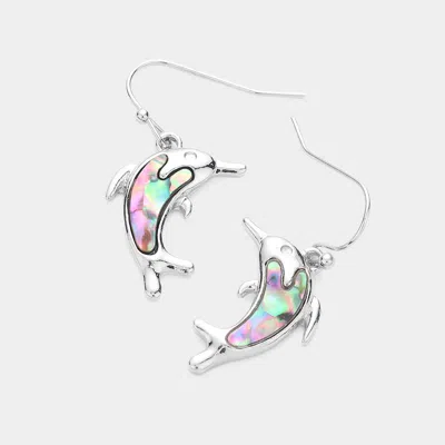 Fashnzfab Abalone Dolphin Dangle Earrings In Metallic